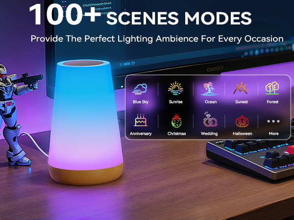 Smart table lamp with 100+ scene modes for gaming, holidays, parties and daily ambiance