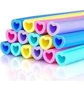Reusable Silicone Drinking Straws 15 Pack, Heart Shaped Straws with 2pcs CLeaner Brushes for Smoo...