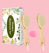 Wooden Baby Hair Brush and Comb Set, 2Pcs Natural Soft Goat Bristles Brush with Baby Shower Scrub...