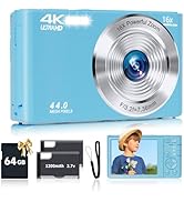 SMARTKLIK Digital Camera for Teens, FHD 4K 44MP with 64GB SD Card, 16X Digital Zoom, Compact Poin...