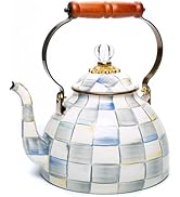MACKENZIE-CHILDS Enamel Tea Kettle, Stylish Tea Kettle for Stovetop, Grey-and-White Sterling Chec...