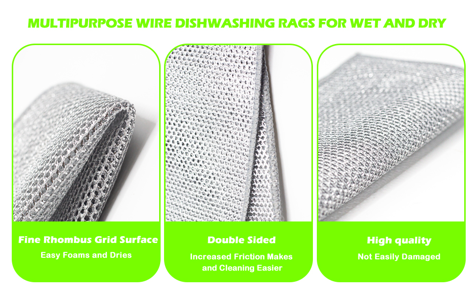 multipurpose wire dishwasing rags for wet and dry