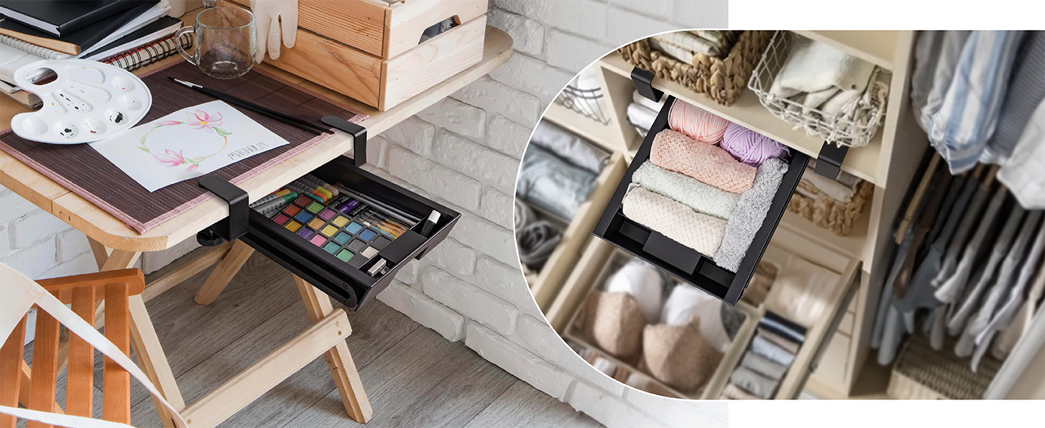 Store art tools, makeup, clothes or gadgets. Works in any room with no drilling or hassle