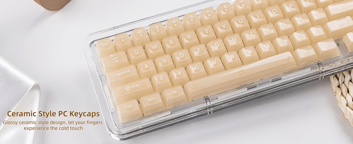 Creamy Khaki Jelly Shine Through Keycaps, Custom Clear Keycaps pbt