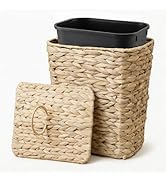 deepredcoast 2.6 Gallon Wicker Trash Can with Lid, Handwoven Water Hyacinth Wastebasket with Remo...