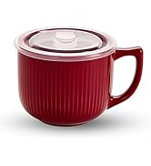 Hoilse Ceramic Soup Bowl with Handle 32oz – Microwave Ramen Bowl with Lid, Soup Mugs &amp; Cups for C...