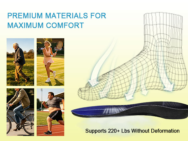 220+lbs Heavy Duty High Arch Support Inserts with Comfort Cushion Orthotic