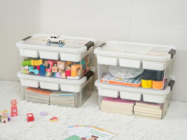 Plastic Storage Box with Removable Tray Craft Organizers and Storage Clear Storage Container
