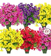 Ouddy Decor 24 Bundles Artificial Flowers for Outdoors Decoration Fake Silk Morning Glory Flowers...