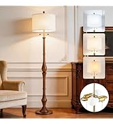 Fismool UL Listed 67.5" Natural Real Wood Floor Lamp – Rustic Vintage Base with Linen Shade &amp; S-C...