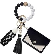 BIHRTC Silicone Key Ring Bracelets Wristlet Keychain Wallet with Net Chapstick Holder for Women