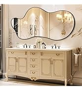 Homsion Irregular Wall Mirror, 26"x40" Asymmetrical Mirror with Metal Frame, Modern Wavy Decorati...