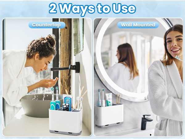 This plastic toothbrush holder with drain is easy to take apart and thorough clean.