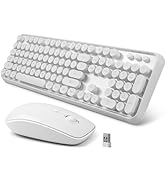 Wireless Computer Keyboards Mouse Combos - Cute Retro Typewriter Keyboard with Round Keycaps, 2.4...