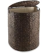 Casafield Half Moon Laundry Hamper with Lid and Removable Liner Bag - Espresso, Woven Water Hyaci...