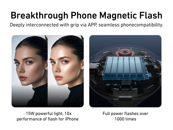 magnetic phone camera grip with selfie light