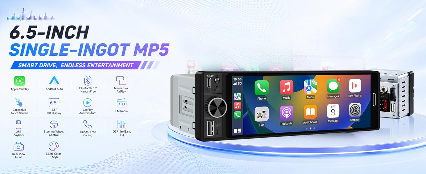 6.5 inch single din car stereo