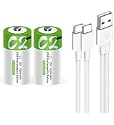Zanoal 2 Pack Rechargeable C Batteries,5000mWh Lithium Size C Batteries,1.5V C Cell Battery with ...