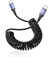 JSADZKJ USB C to USB C Coiled Cord 6A USB Type Cable Fast Charging Car Short Coiled Type C Cable ...