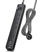 10 Ft Power Strip Surge Protector- 5 Outlets 3 USB Ports, Flat Plug Braided Extension Cord, Overl...