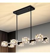 Black Chandeliers for Dining Room, Modern Crystal Pendant Lights Fixture with Cube Shade, 8-Light...