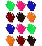 Cooraby 12 Pairs Kids Warm Magic Gloves Teens Winter Stretchy Knit Gloves Boys Girls Knit Gloves