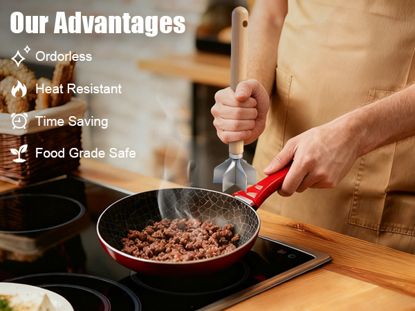 304 Stainless Steel Meat Chopper FoodGrade 6-BladeGround BeefChopper Potato Masher Hamburger Smasher