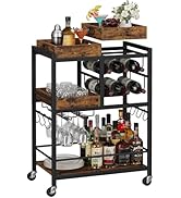 TUTOTAK Bar Cart with Removable Tray, Home Bar Serving Cart, 3-Tier Kitchen Cart on Wheels, Rolli...