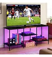 YAHKBTEN LED TV Stand for Bedroom Black 50 Inch TV Stand with Power Outlet, 3 Tier Small Entertai...