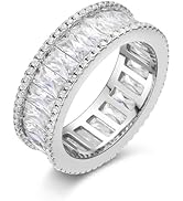 LGYIC Eternity Band for Women, 18K White Gold Plated Cubic Zirconia Stackable Engagement Wedding ...