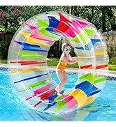 iGeeKid 65" Giant Inflatable Pool Toys Wheel Roller for Kids-Pool Floats Pool Games for Kids Age ...