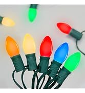 SUNSGNE 25FT LED Outdoor Christmas Lights with 25 C7 LED Vintage Shatterproof Plastic Multicolor ...