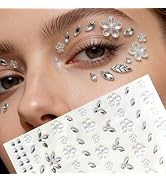 Flower Face Tattoo Sticker Clear Face Gems Summer Face Jewelry for Girls- Self-Adhesive Rhineston...