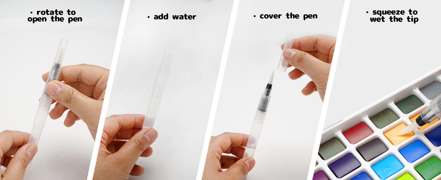 water brush pens use step;