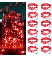 chzk 12 Pack Red Fairy Lights Battery Operated, 7ft 20 LED Mini String Twinkle Lights for Valenti...