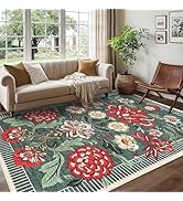 GarveeHome Floral Washable Rugs 5x7 Area Rug for Bedroom Soft Grey Green Boho Cottage Throw Rugs ...