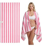 JOYMOOP Large Beach Towel with Storage Bag-3 PCS, 70” x 35.4” Highly Absorbent Cabana Stripe Beac...