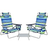 GYMAX Folding Recline Beach Chair, Set of 2 Adjustable Camping Chair with Ice Bag, Cup Holder, To...