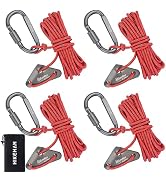 Hikeman 4 Pack Camping Rope with Locking Carabiner Clip,4mm Reflective Guy Lines with Triangular ...