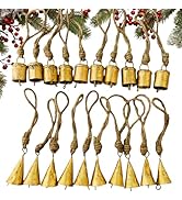 Mie Creations Set of 20 Rustic Vintage Tin Bells, Handmade Christmas Bells on Jute Rope, Decorati...