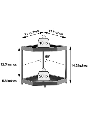2 tier corner shelf size and load bearing