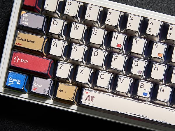 womier Retro PBT Keycaps Set,Manga Theme Custom Keycap 75 100 Percent, Dye-Sub, Cherry Profile