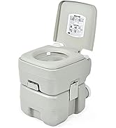 GYMAX Portable Toilet, Porta Potty RV Toilet with 5.3 Gallon Waste Tank &amp; Flush Pump, Leakage Pro...