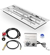 GRISUN Drop-in Fire Pit Kit 24 x 8 Inch, H-Shape Burner with Pan, Come with Upgraded Spark Igniti...