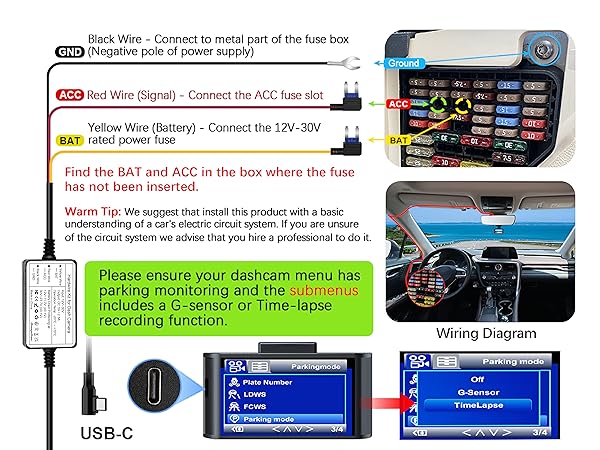 Range Tour Dash Cam Hardwire Kit USB-C Port, 5V/2.5A (also suitable for 1- 2A)