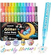 SRUOLOC Glitter Paint Pens, 24 Colors Glitter Markers Pens Set Acrylic Sparkle Markers Teen Art S...