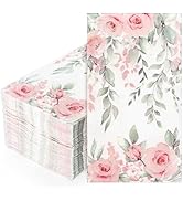 FYSUIMU 100 Pcs Greenery Floral Guest Napkins Spring Rose Flower Eucalyptus Leaves Disposable Nap...