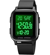 findtime LED Digital Watch Mens Womens Black Rectangle Square Face Big Numbers Dial Unisex Watche...