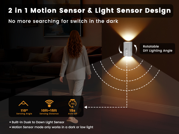 easuntec warm white night light rechargeable motion sensor magnetic stick on white mb 003
