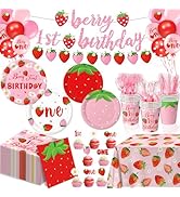 Berry First Birthday Decor Strawberry 1st Birthday Decorations for Plates, Napkins, Cups, Cutlery...